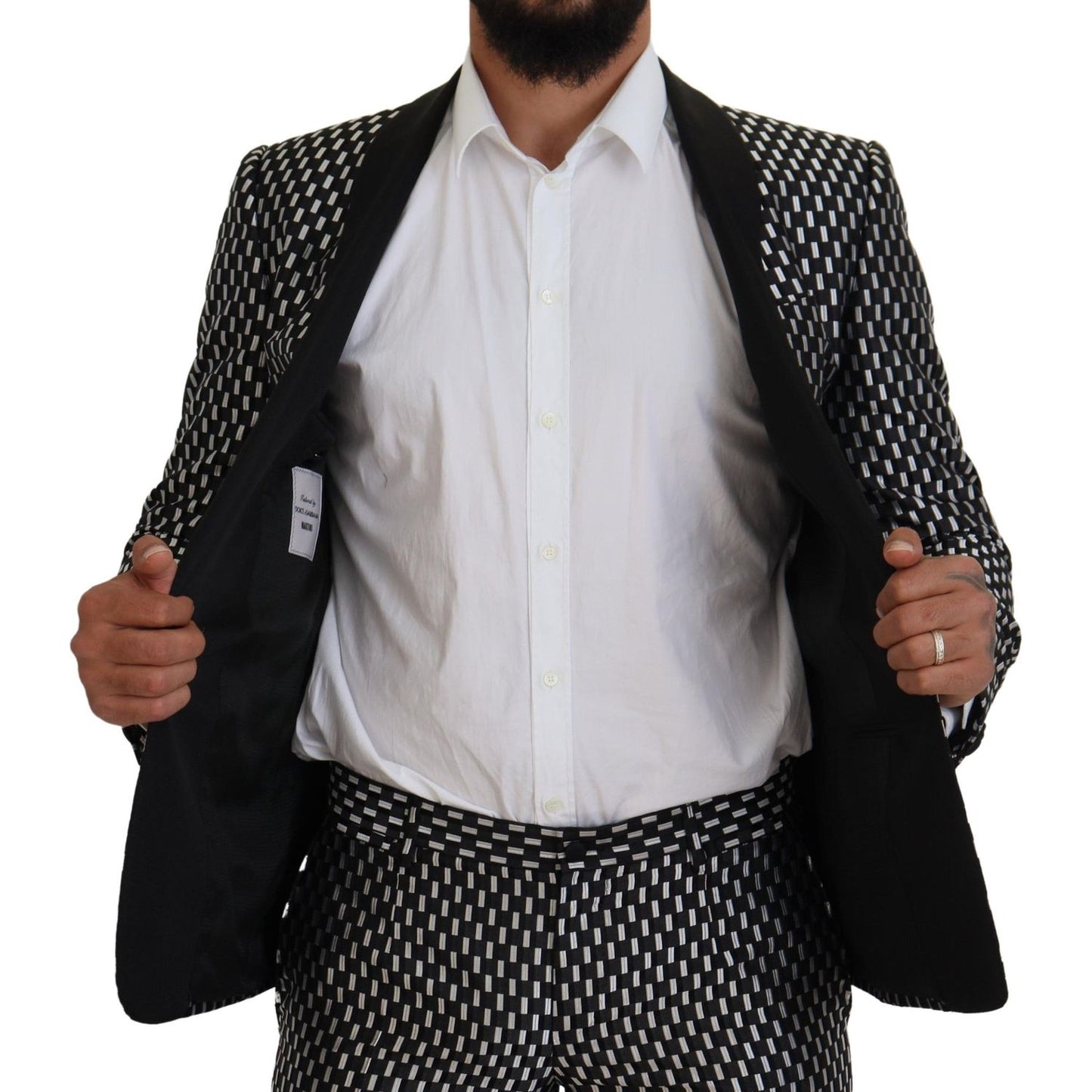 Dolce & Gabbana Black White Silk MARTINI Slim Fit Suit