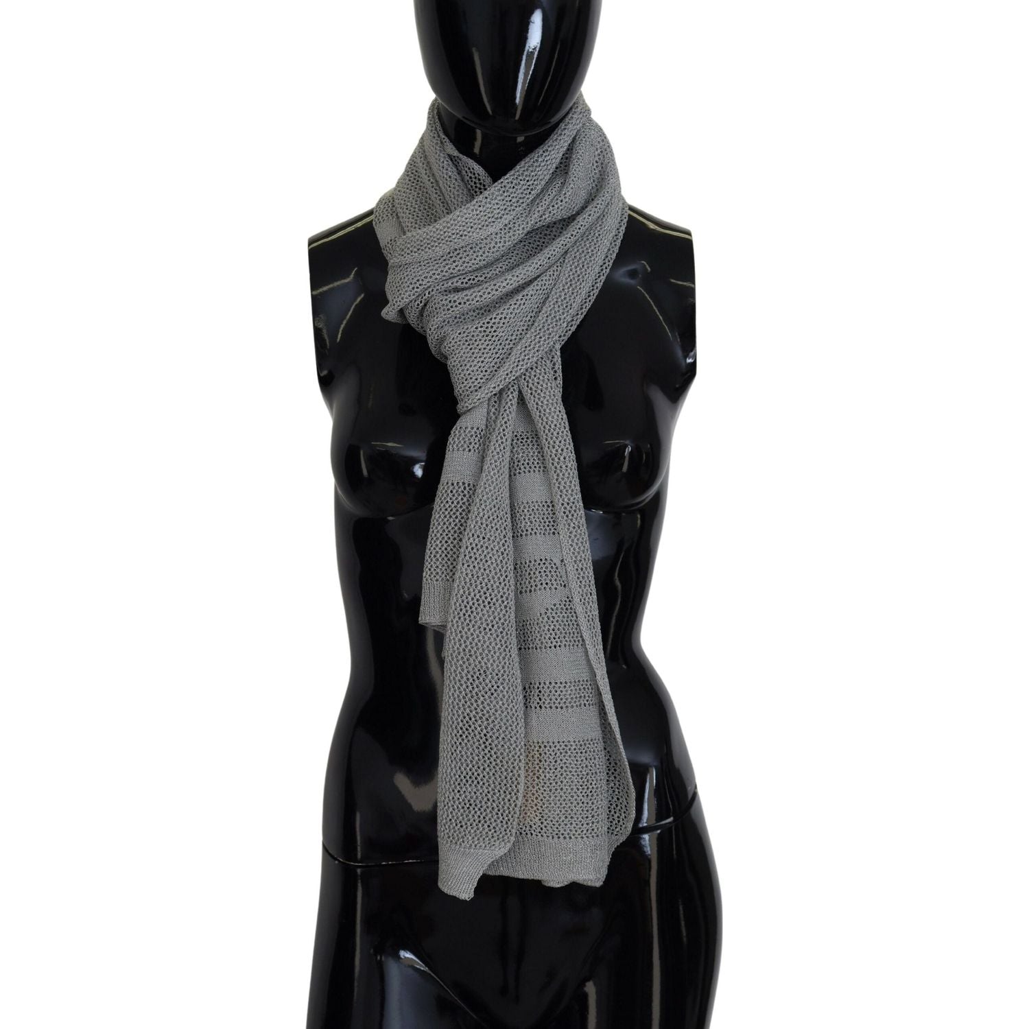 John Galliano Gray Logo Knitted Neck Wrap Shawl Foulard Scarf