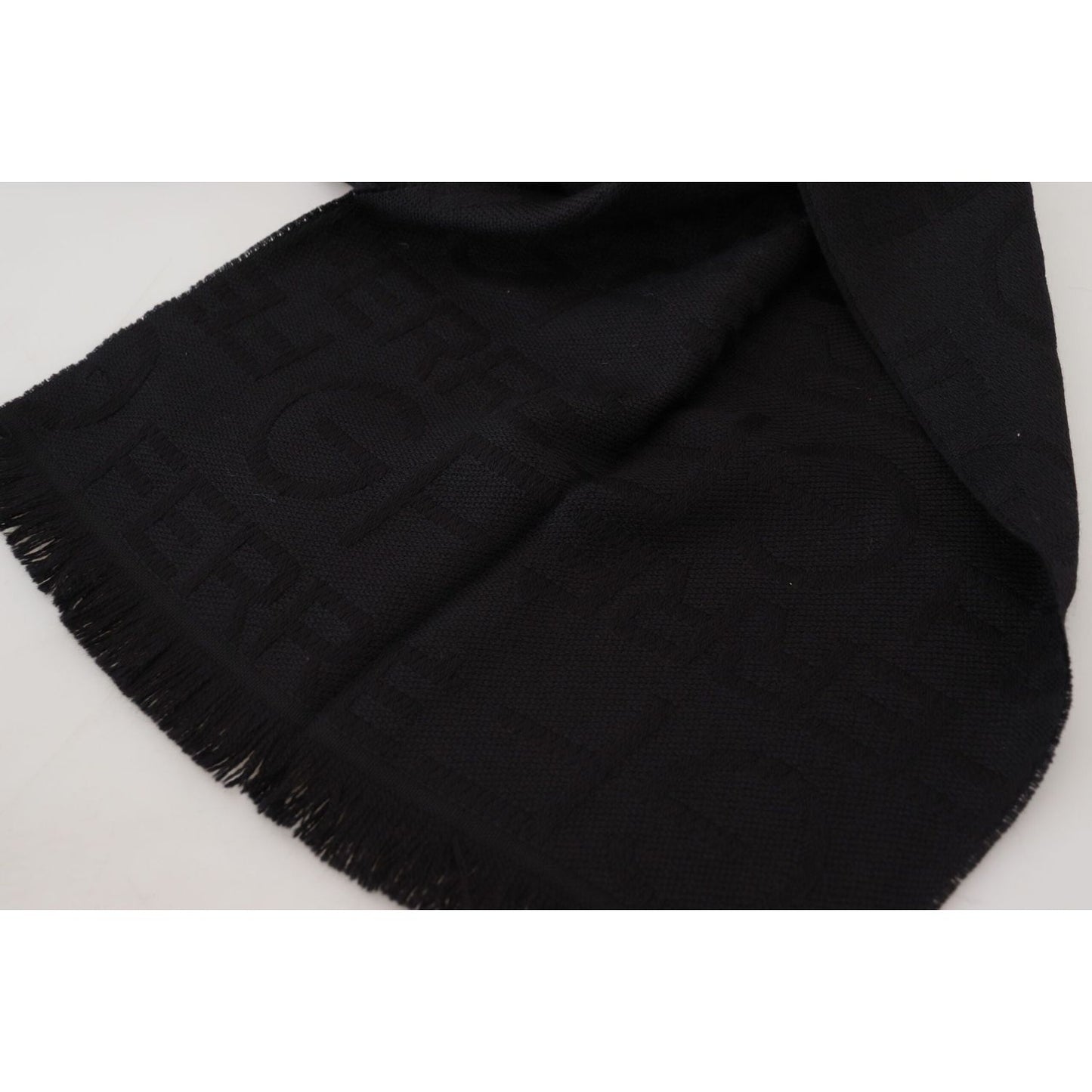 GF Ferre Black Wool Neck Wrap Shawl Fringes Scarf