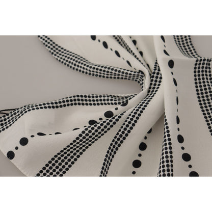 Dolce & Gabbana White Dotted Stripes Square Handkerchief Viscose Scarf