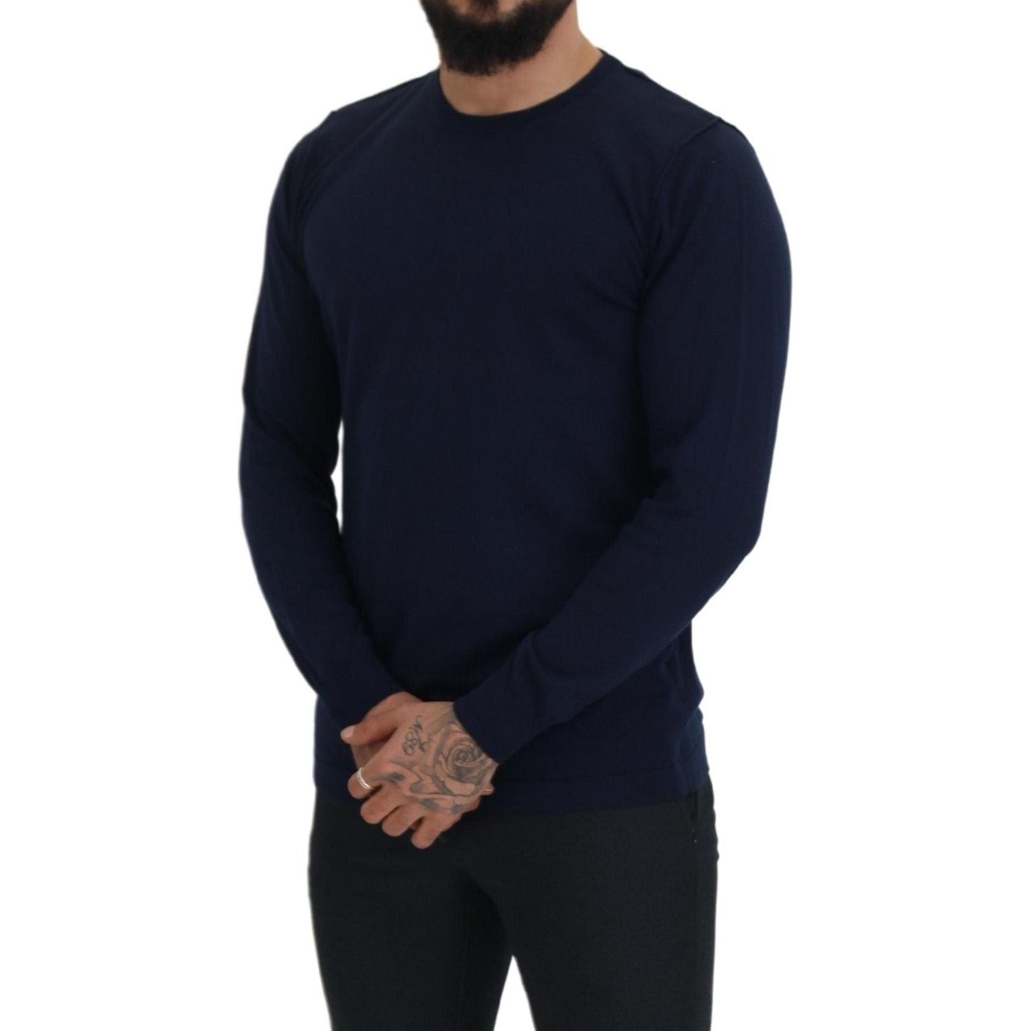 Paolo Pecora Milano Blue Cotton Crewneck Pullover Sweater