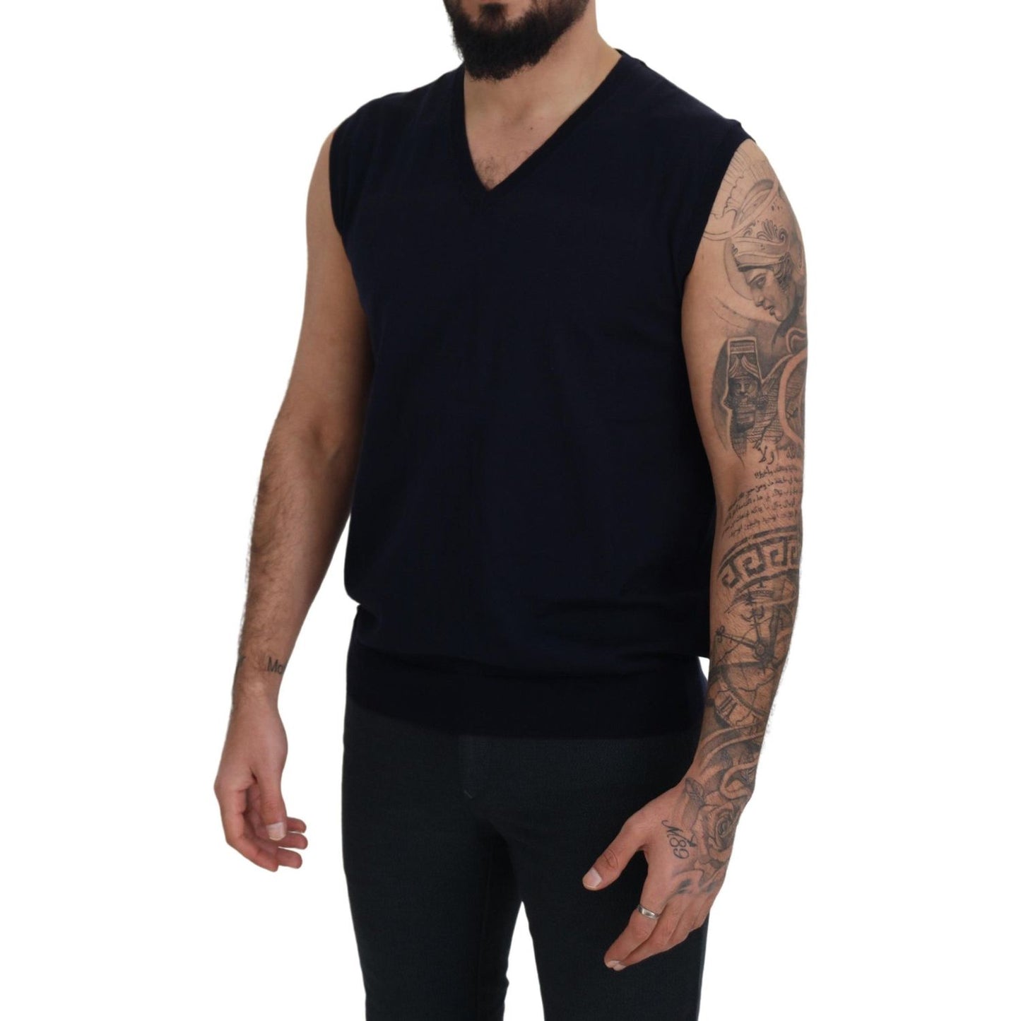 Paolo Pecora Milano Black Cotton V-neck Sleeveless Tank T-shirt