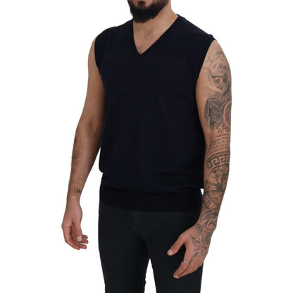 Paolo Pecora Milano Black Cotton V-neck Sleeveless Tank T-shirt