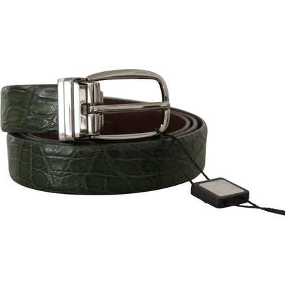 Dolce & Gabbana Green Exotic Leather Silver Buckle Belt