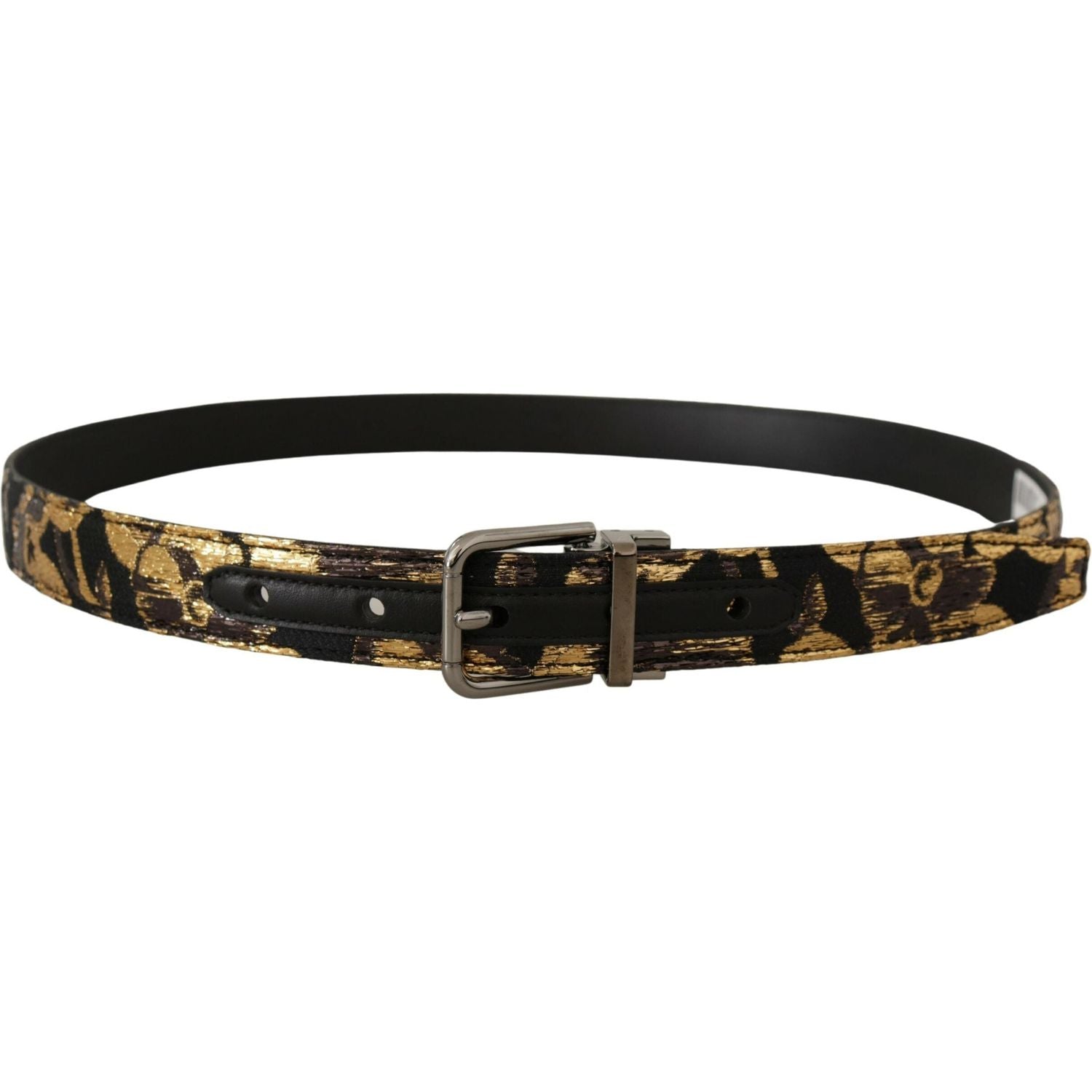 Dolce & Gabbana Multicolor Jacquard Leather Logo Metal Buckle Belt