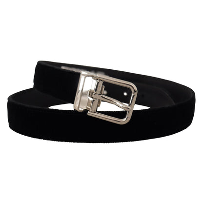 Dolce & Gabbana Black Velvet Silver Tone Metal Logo Buckle Belt