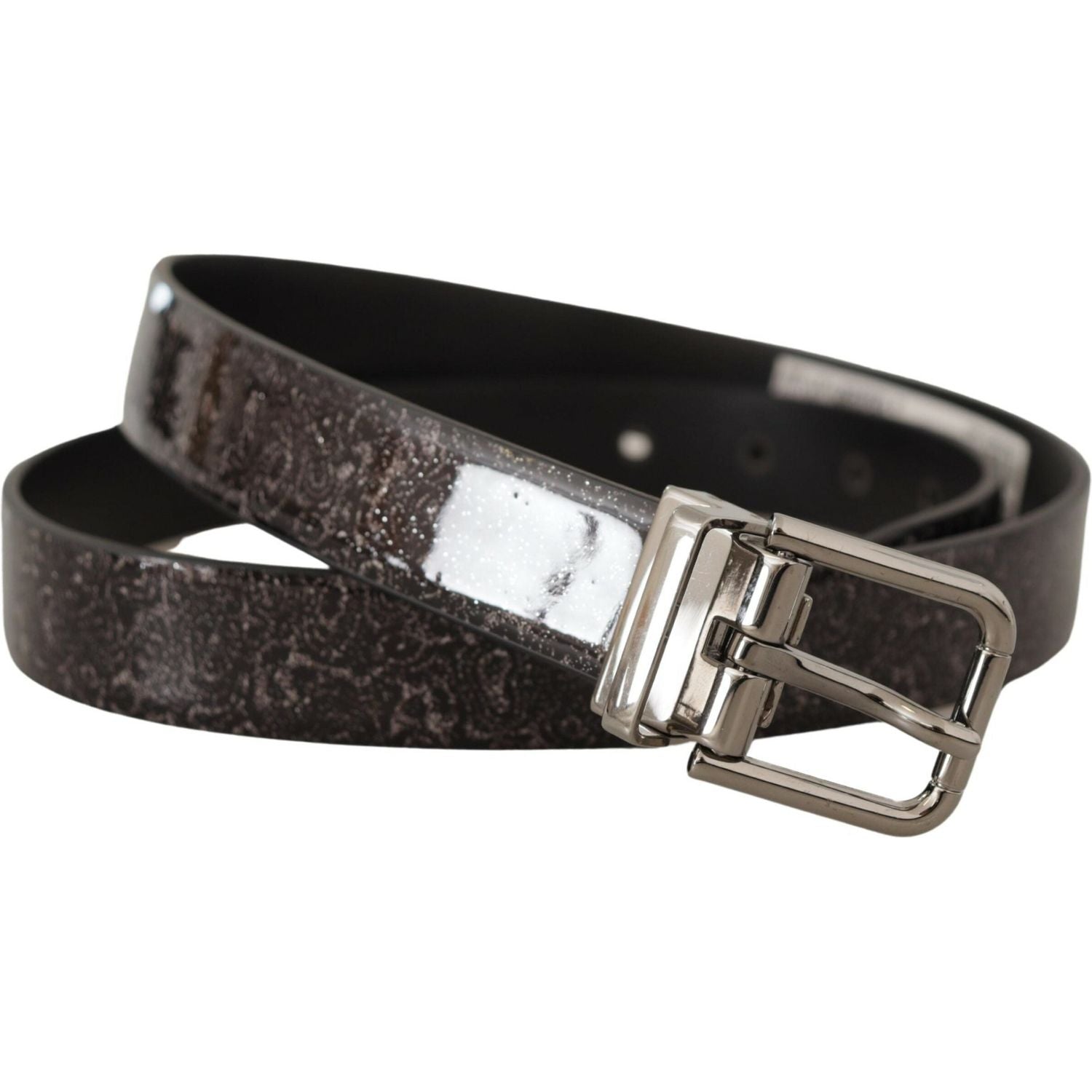 Dolce & Gabbana Black Goccia Glitter Patent Leather Buckle Vernice Belt