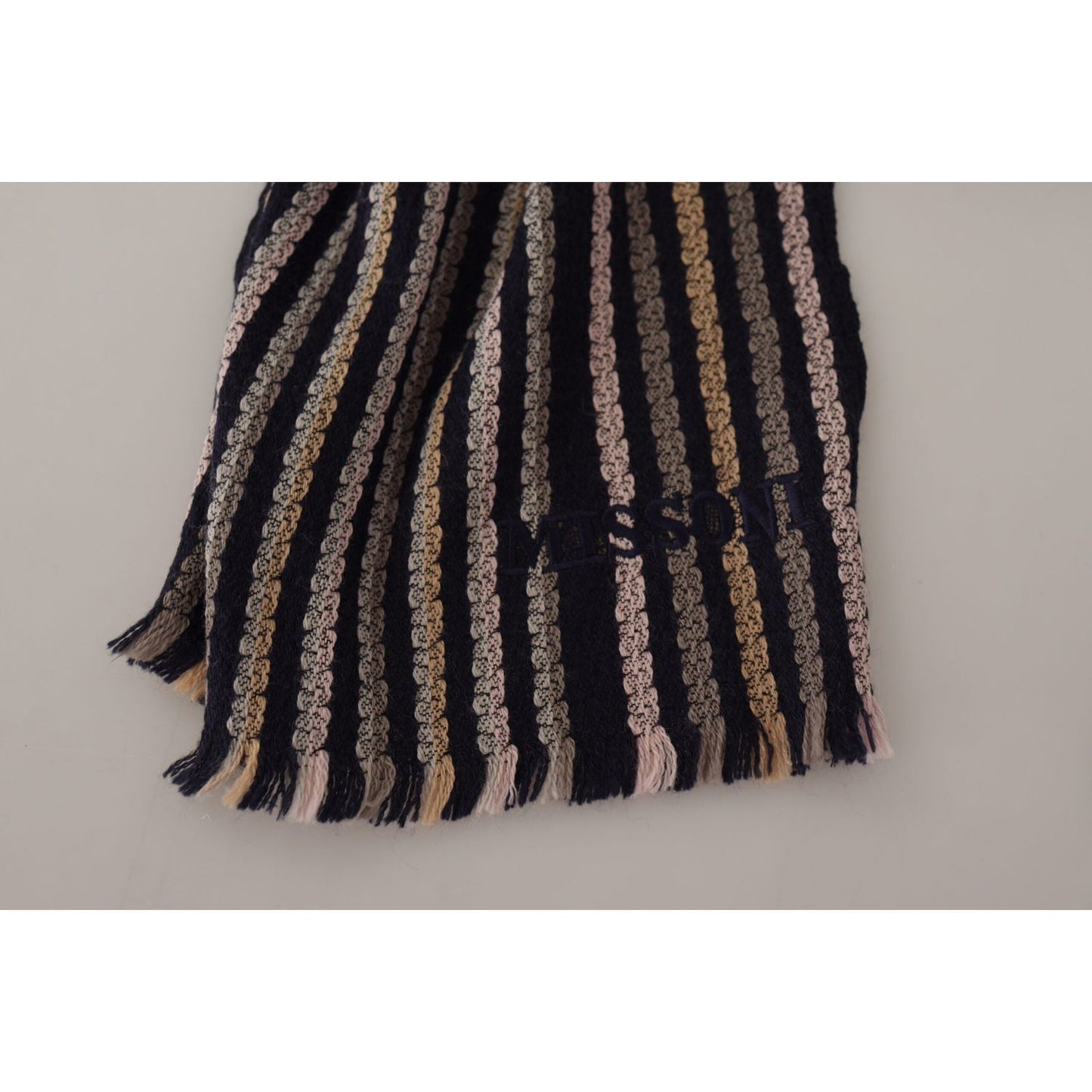 Missoni Multicolor Stripes Wool Knit Fringe Shawl Scarf