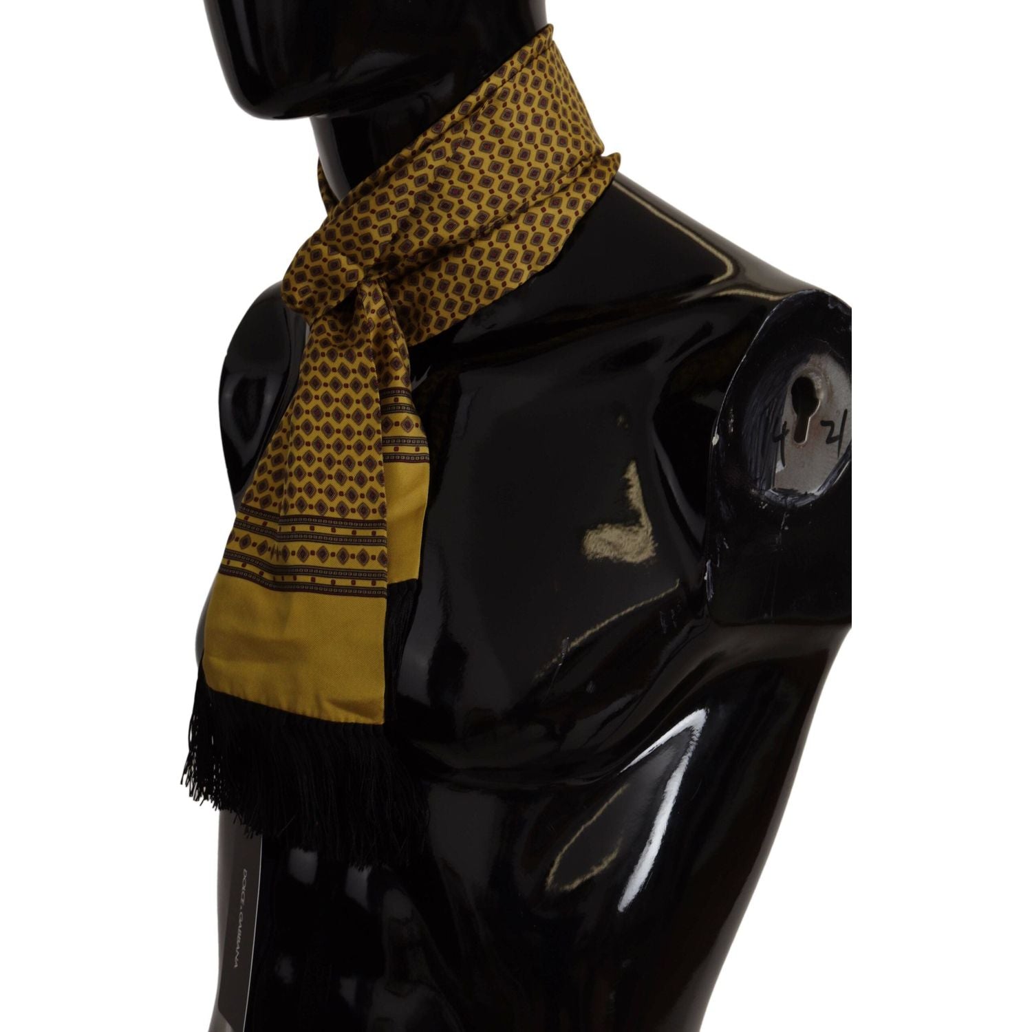 Dolce & Gabbana Yellow Patterned Silk Neck Wrap Fringe Scarf