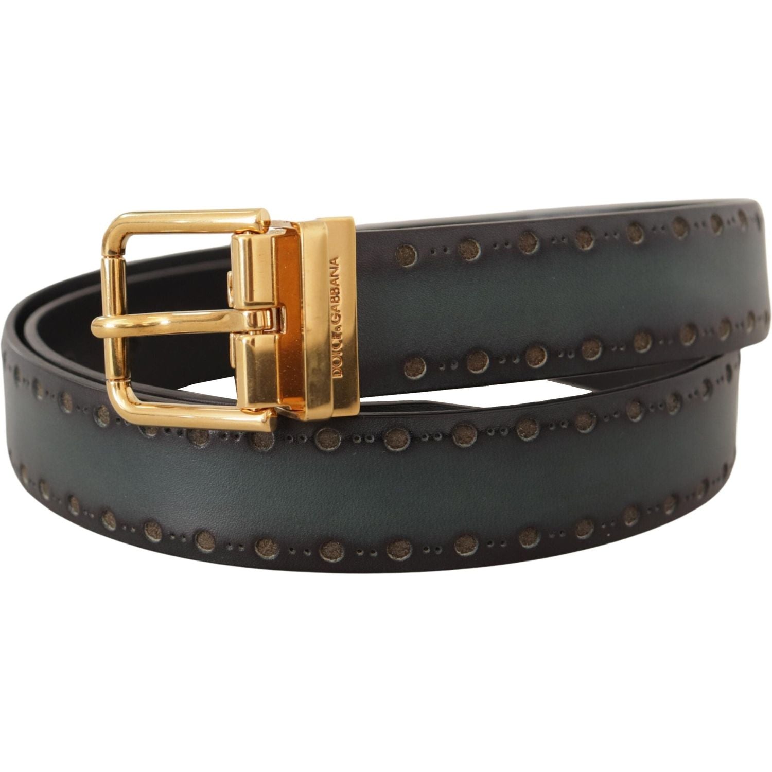 Dolce & Gabbana Green Perforated Leather Brass Metal Belt