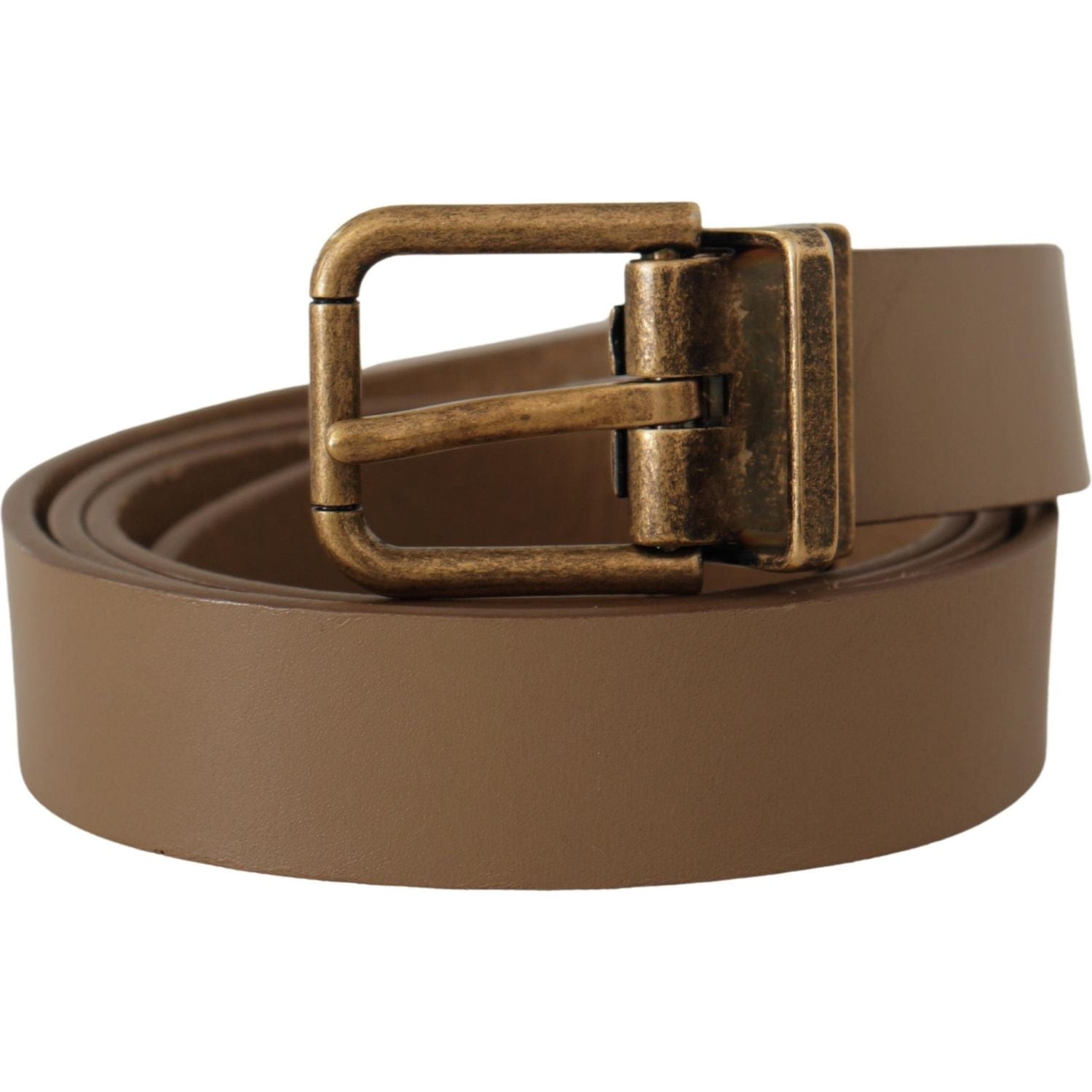 Dolce & Gabbana Brown Solid Leather Brass Buckle Classic Belt