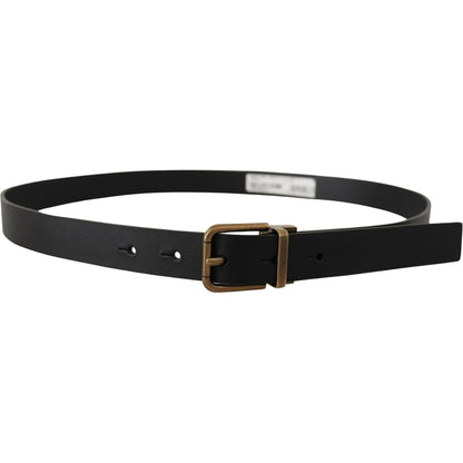 Dolce & Gabbana Black Leather Brass Metal Box Buckle Belt