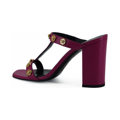 Versace Elegant Purple Calf Leather High Sandals