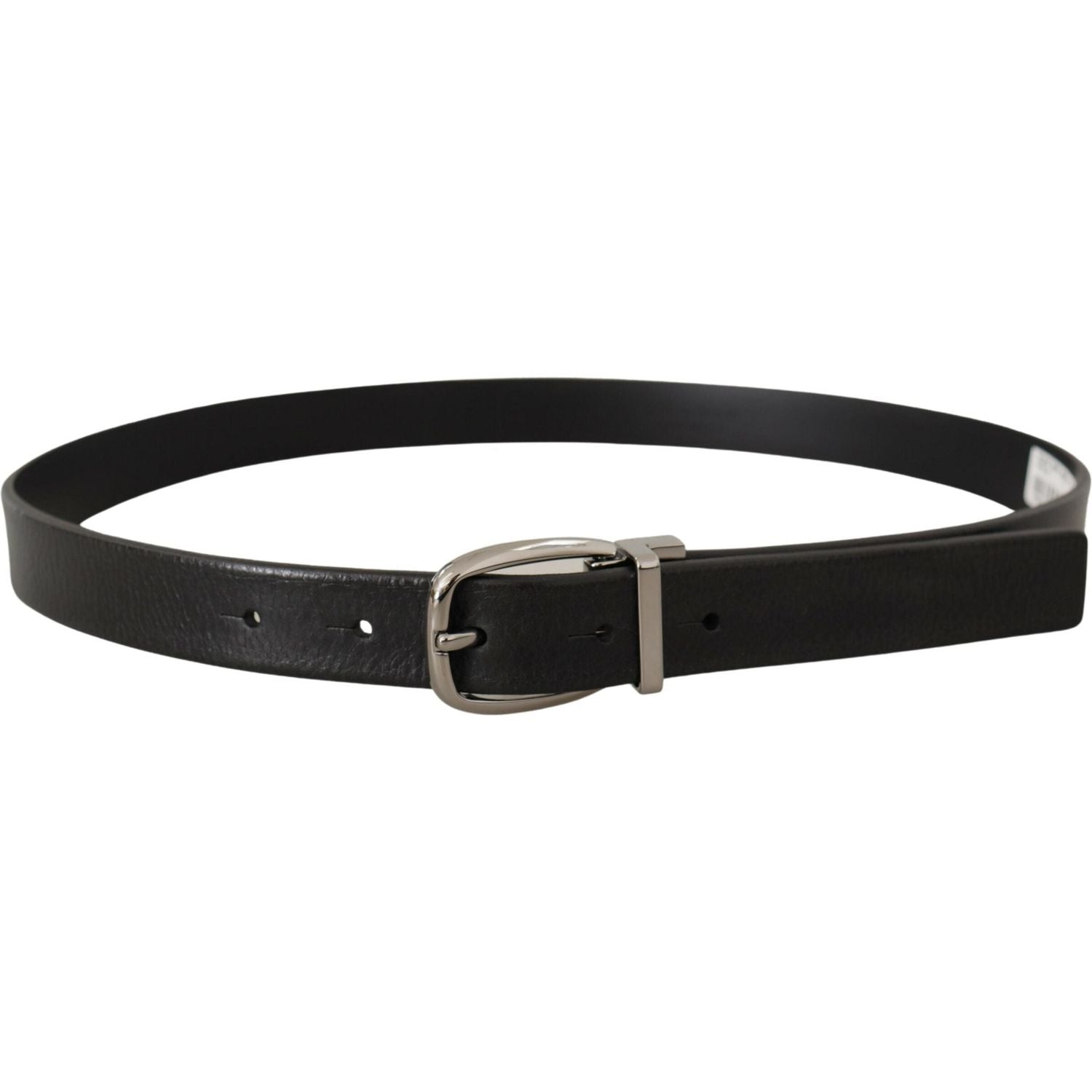 Dolce & Gabbana Black Leather Silver Chrome Metal Logo Buckle Belt