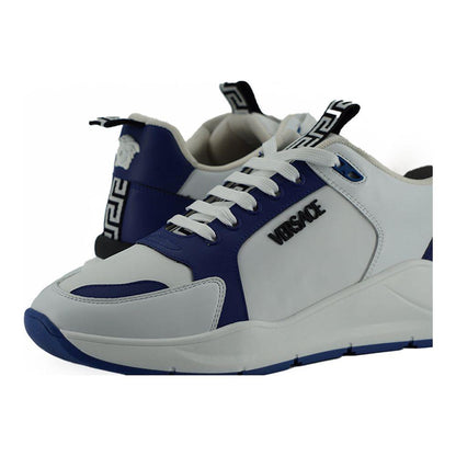 Versace Elegant Blue and White Leather Sneakers