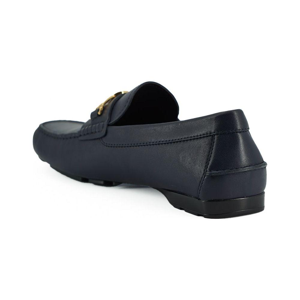 Versace Navy Blue Calf Leather Loafers Shoes