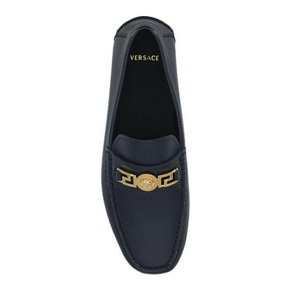 Versace Elegant Navy Blue Calf Leather Loafers