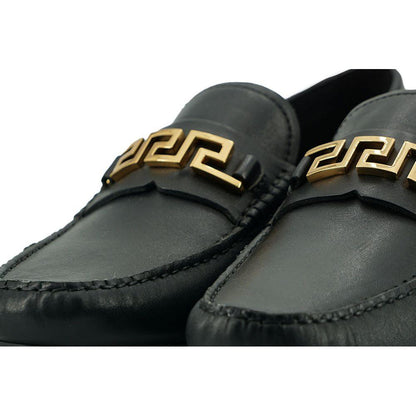 Versace Black Calf Leather Loafers Shoes