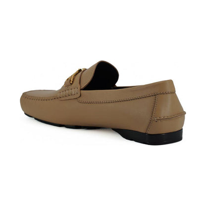 Versace Exquisite Medusa Gold-Tone Leather Loafers