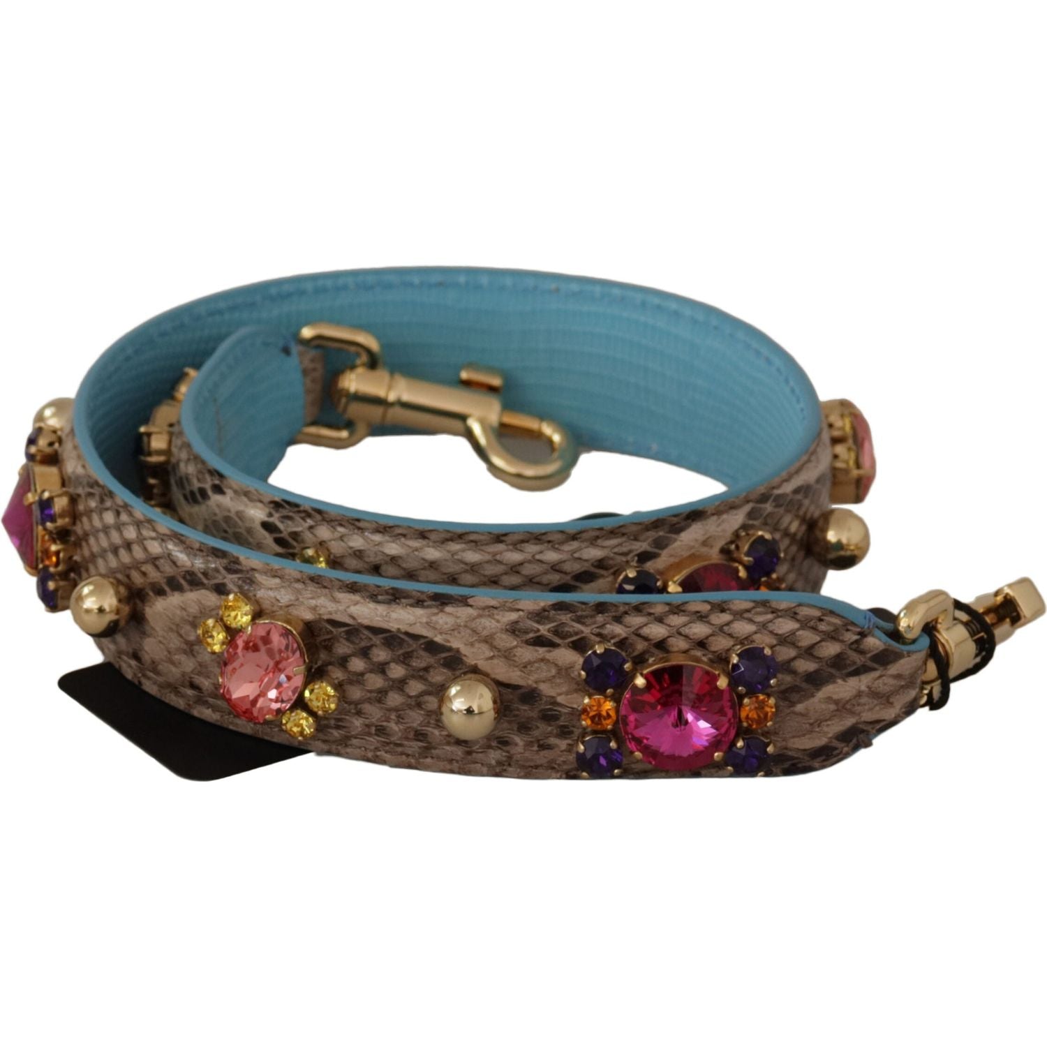 Dolce & Gabbana Brown Exotic Leather Crystals Shoulder Strap