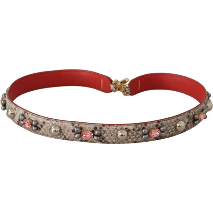 Dolce & Gabbana Beige Exotic Leather Studded Shoulder Strap