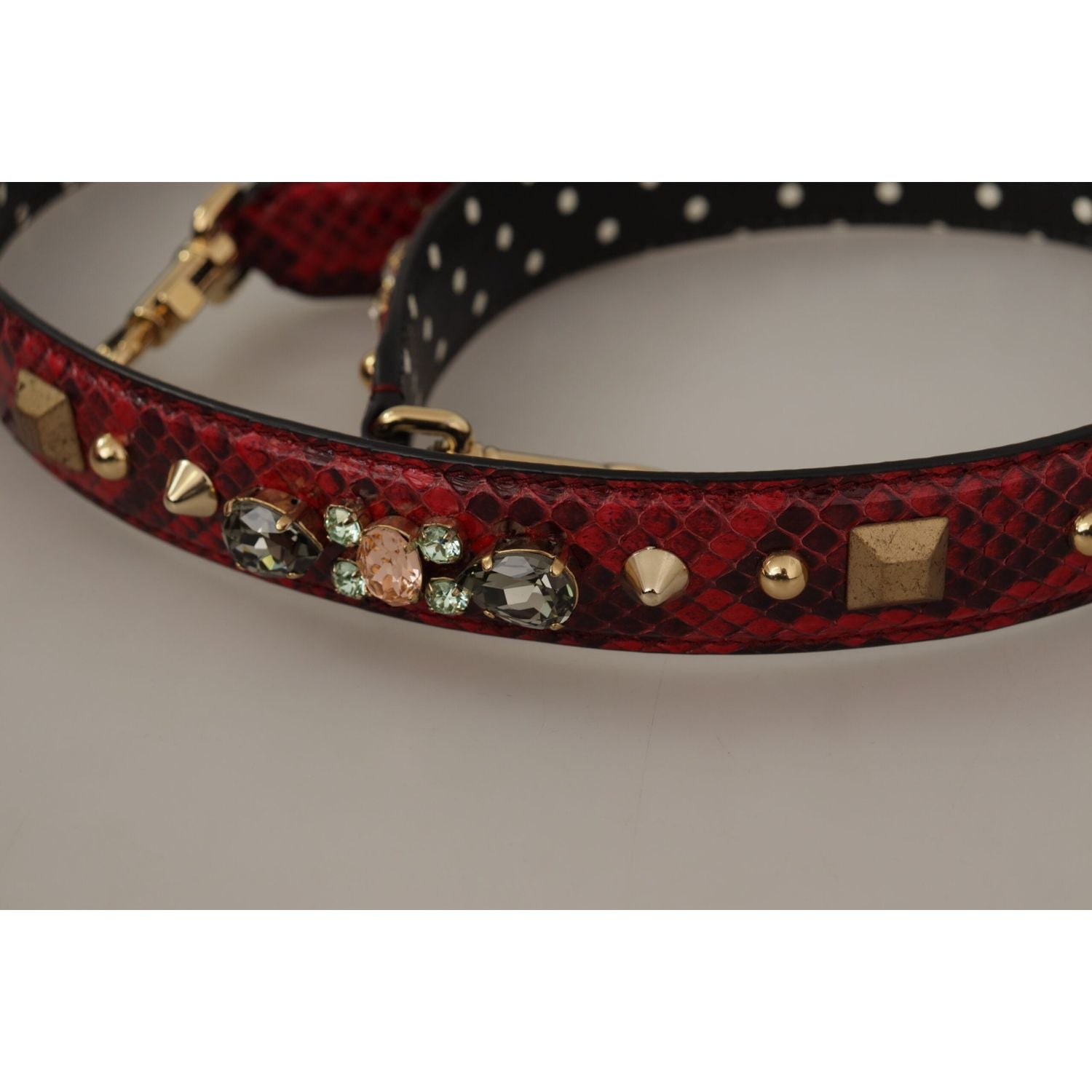 Dolce & Gabbana Red Python Leather Crystals Reversible Shoulder Strap