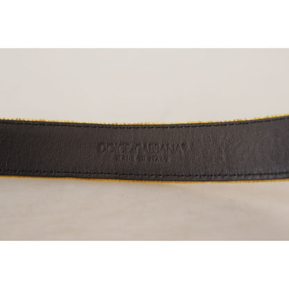 Dolce & Gabbana Mustard Velvet Gold Logo Engraved Metal Buckle Belt