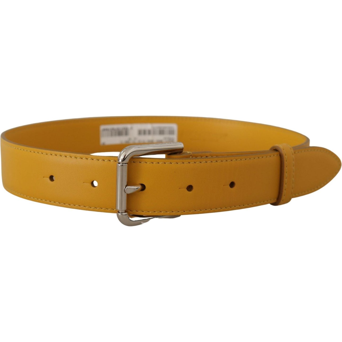 Dolce & Gabbana Yellow Leather Silver Tone Logo Metal Buckle Belt