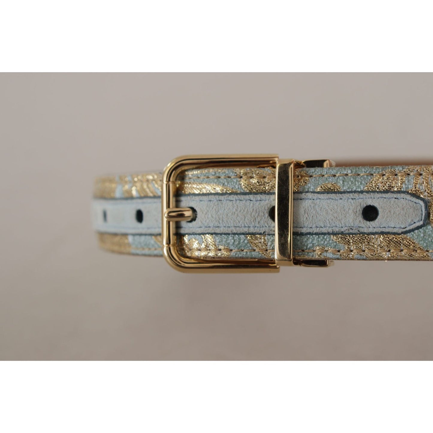 Dolce & Gabbana Blue Leather Jacquard Embossed Gold Metal Buckle Belt