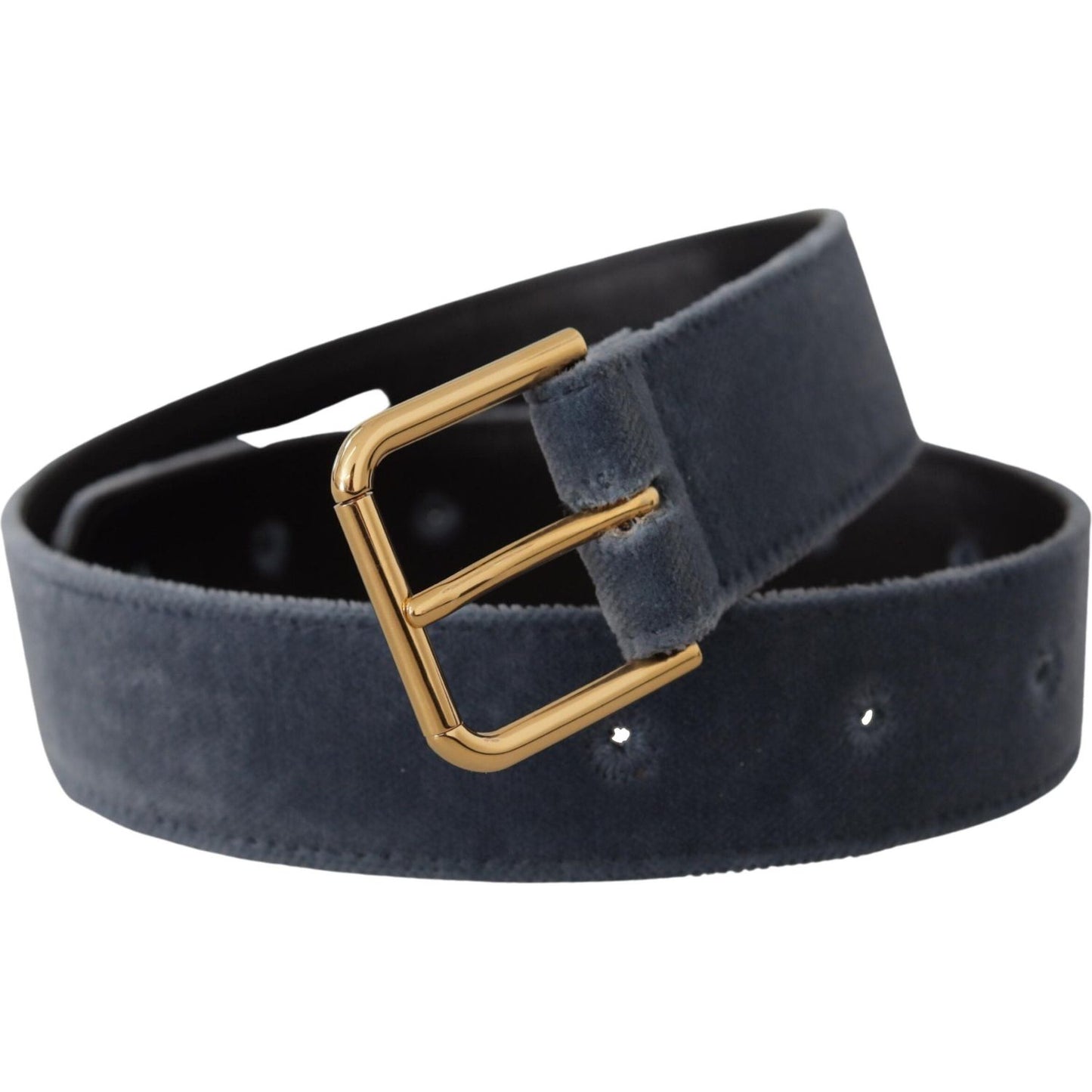 Dolce & Gabbana Navy Blue Velvet Gold Metal Logo Waist Buckle Belt
