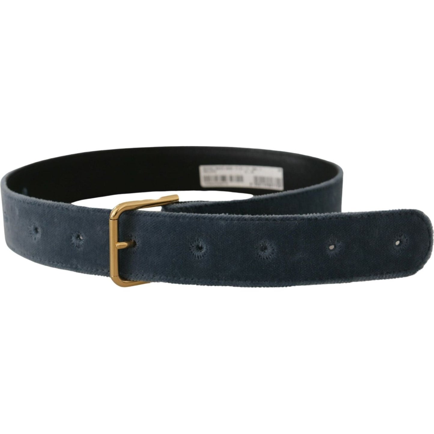 Dolce & Gabbana Navy Blue Velvet Gold Metal Logo Waist Buckle Belt