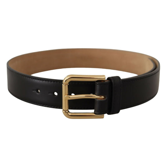 Dolce & Gabbana Black Solid Leather Classic Gold Waist Buckle Belt