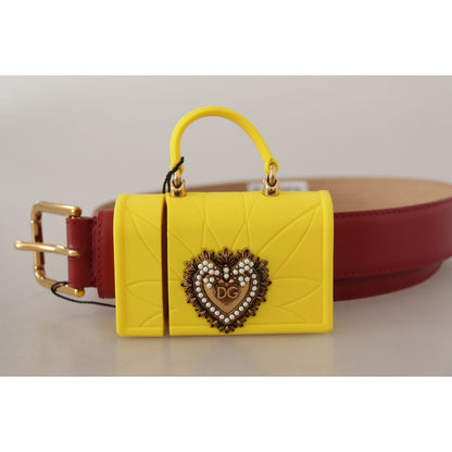 Dolce & Gabbana Red Leather Yellow DEVOTION Heart Bag Buckle Belt
