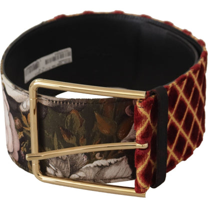 Dolce & Gabbana Multicolor Wide Leather Floral Gold Metal Buckle Belt