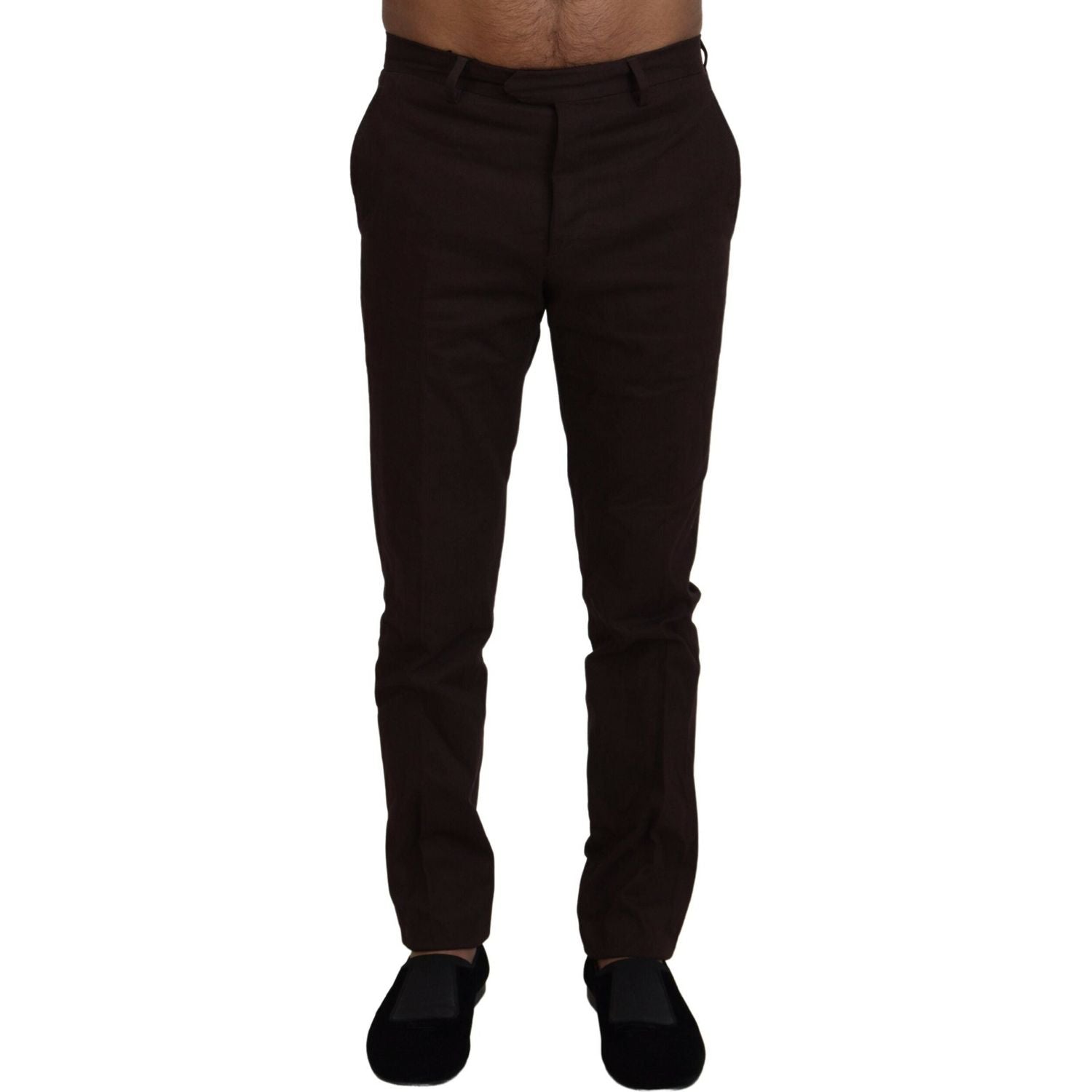 BENCIVENGA Brown Cotton Tapered Formal Men Pants