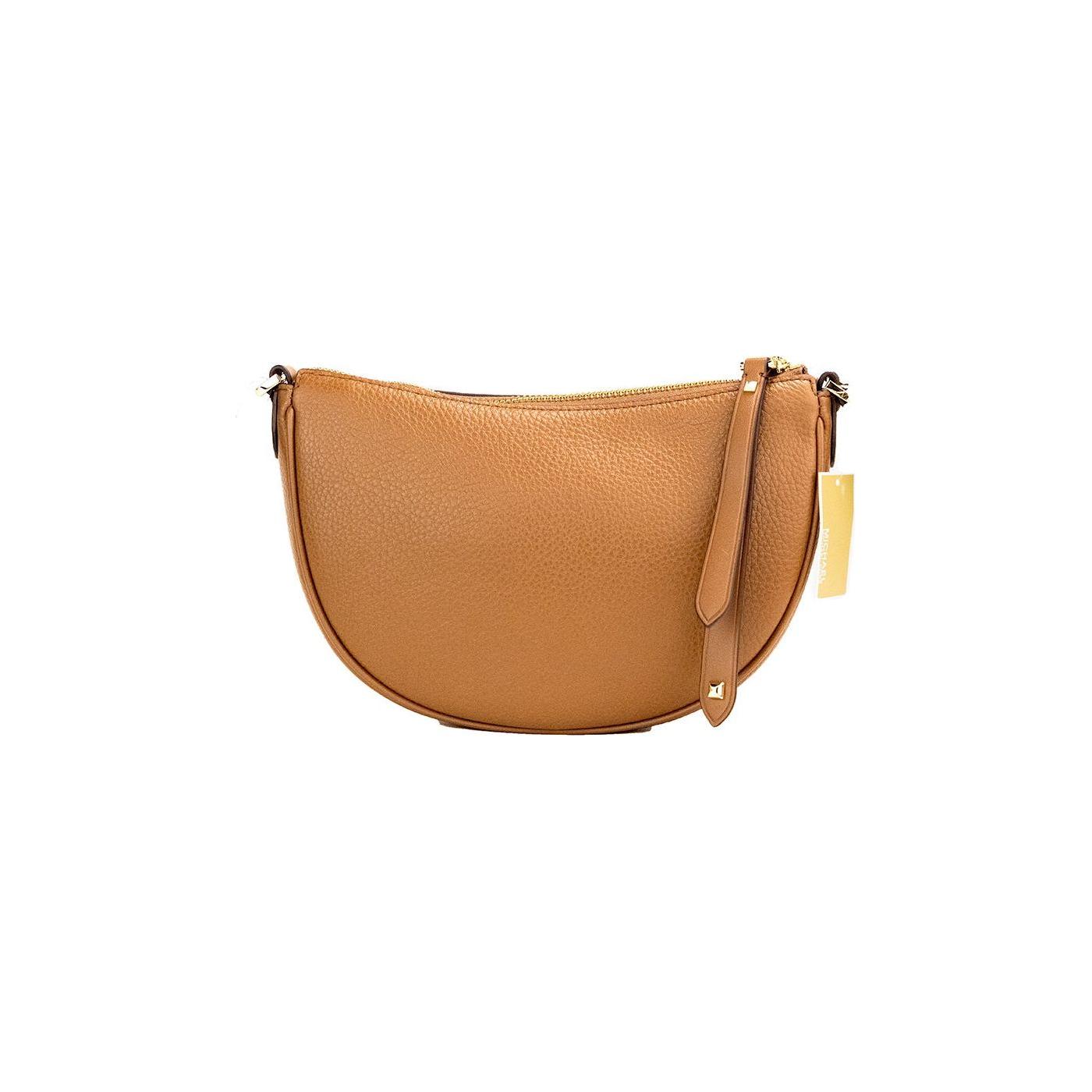 Michael Kors Dover Small Luggage Pebbled Leather Half Moon Crossbody Bag Purse
