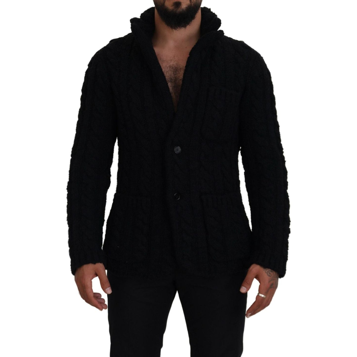 Dolce & Gabbana Black Wool Knit Button Cardigan Sweater
