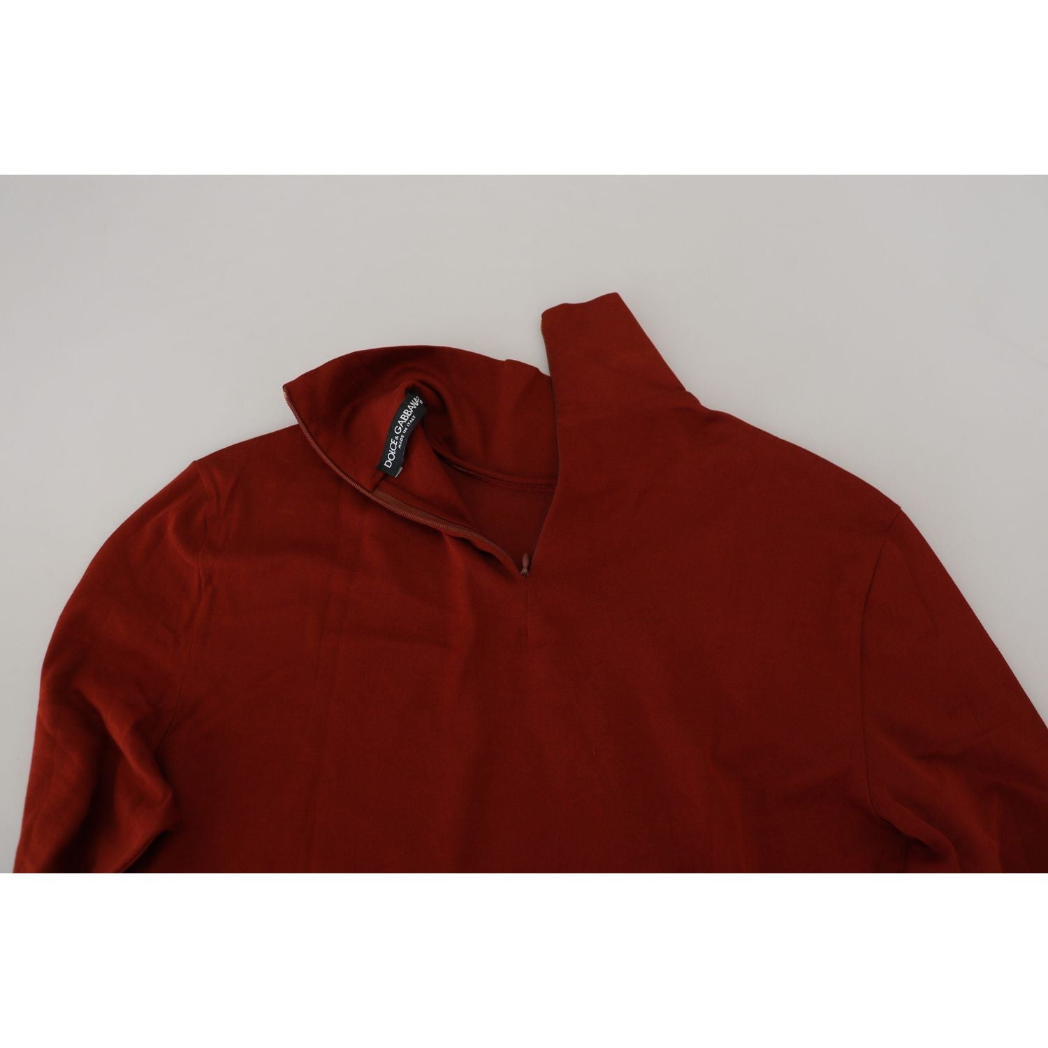 Dolce & Gabbana Maroon Cotton Turtle Neck Zip Sweater