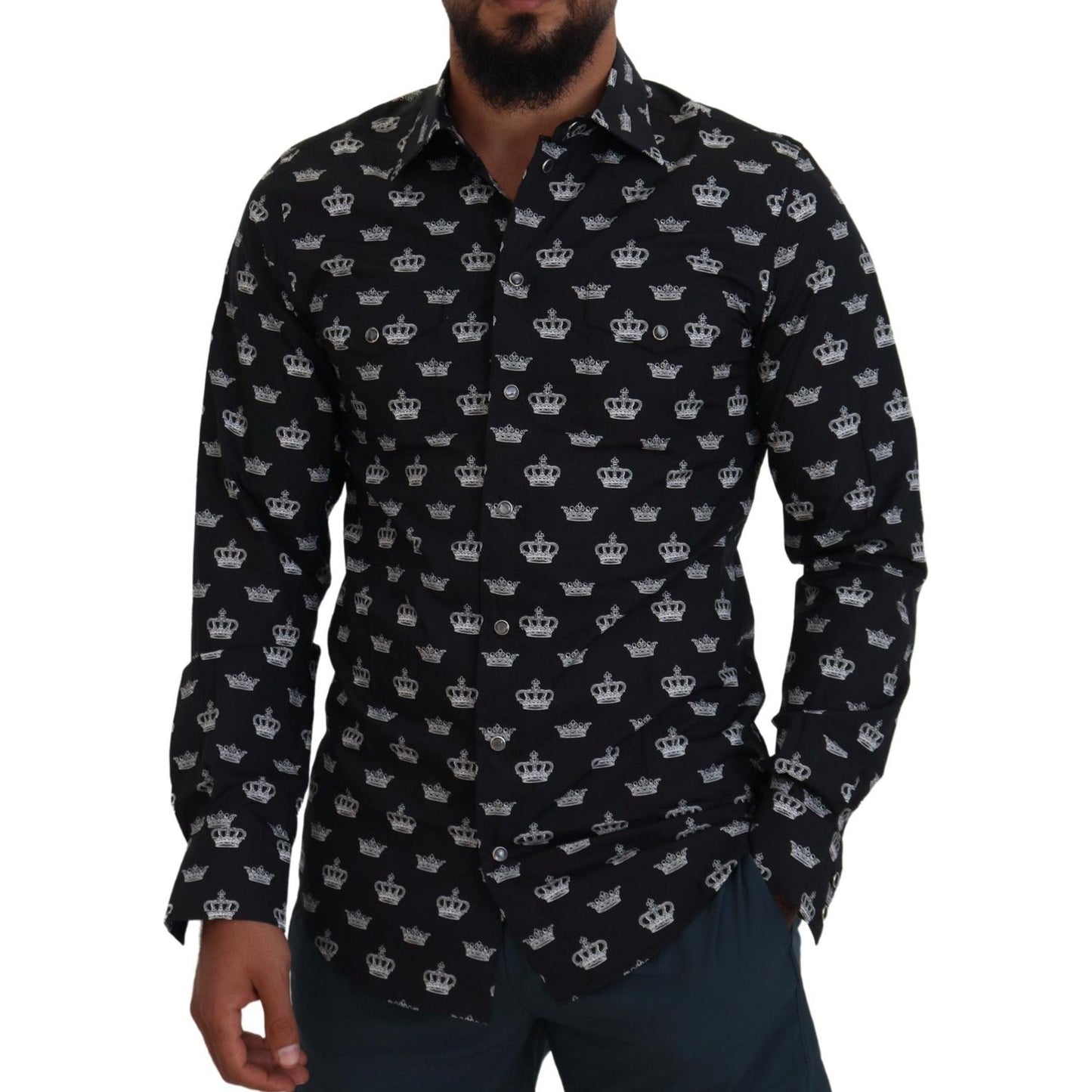 Dolce & Gabbana Black Crown Print GOLD Slim Shirt