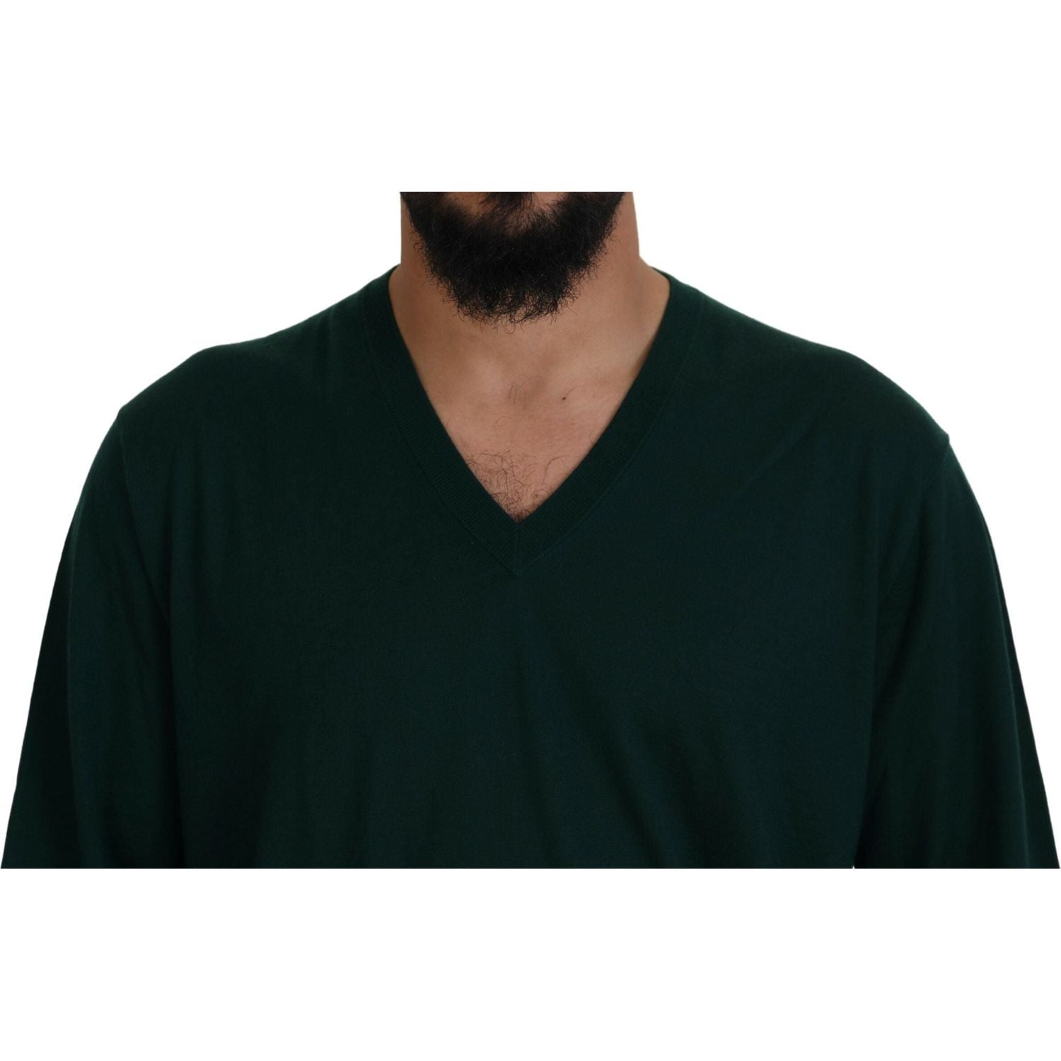 Dolce & Gabbana Green Cashmere V-neck Pullover Sweater