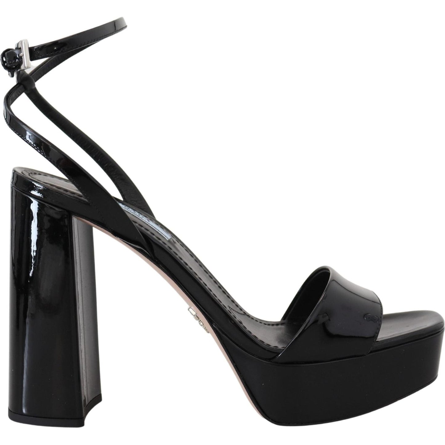 Prada Black Patent Sandals Ankle Strap Heels Leather