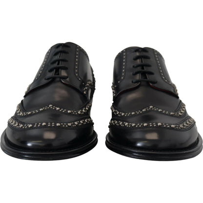 Dolce & Gabbana Black Leather Derby Dress Studded Shoes