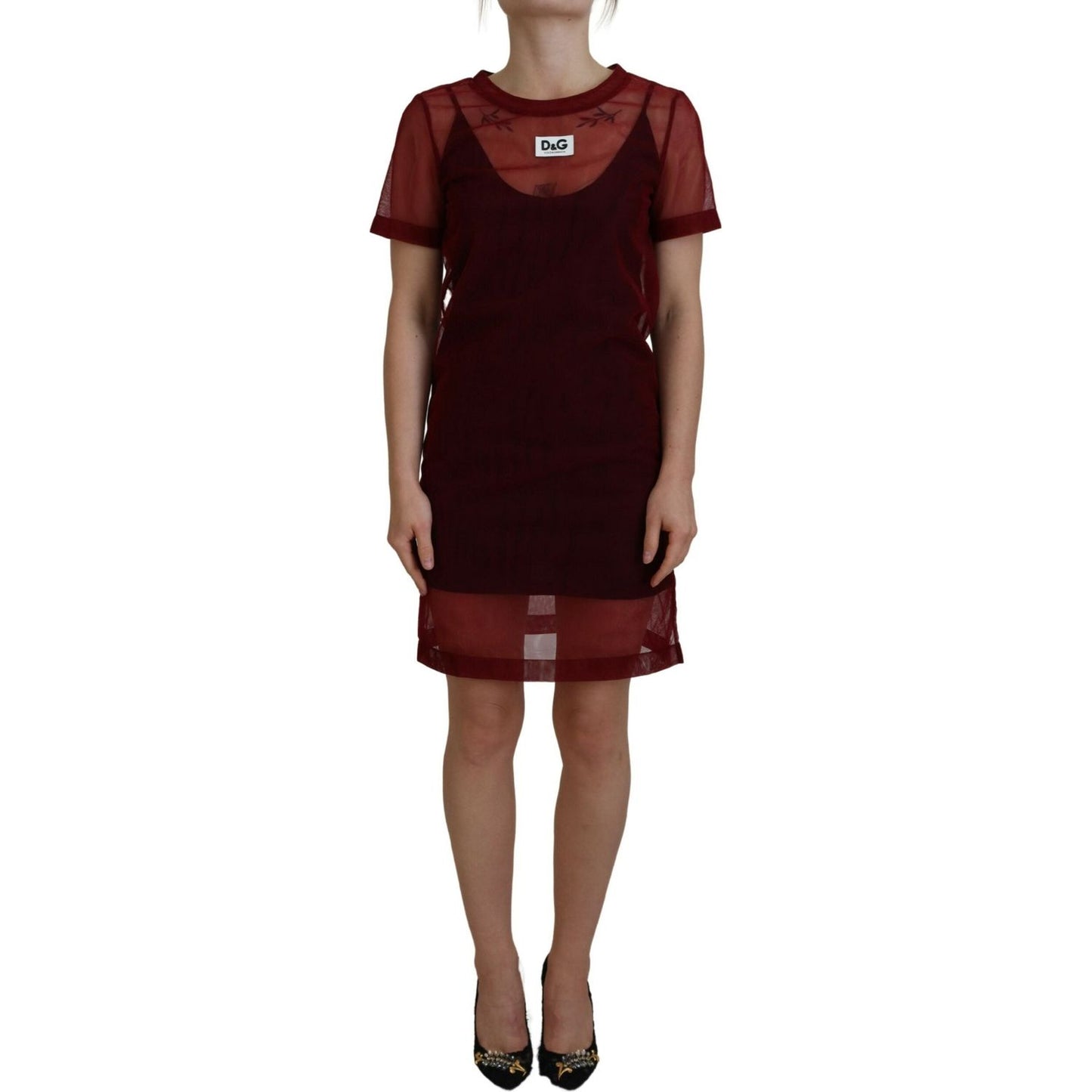 Dolce & Gabbana Maroon Nylon Two Layer Shift Mini Dress