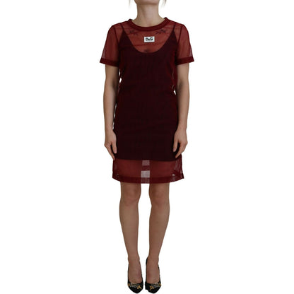 Dolce & Gabbana Maroon Nylon Two Layer Shift Mini Dress