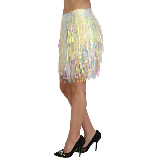 Dolce & Gabbana Multicolor Iridescent Fringed Tulle Skirt