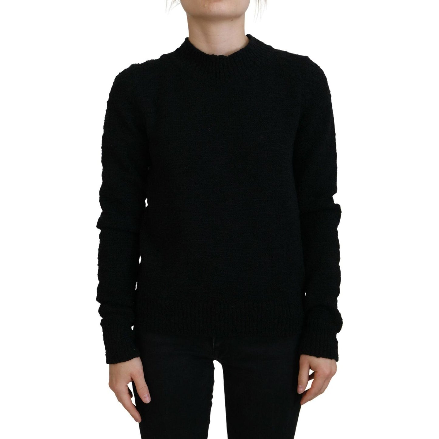 Dolce & Gabbana Black Wool Knit Crewneck Pullover Sweater