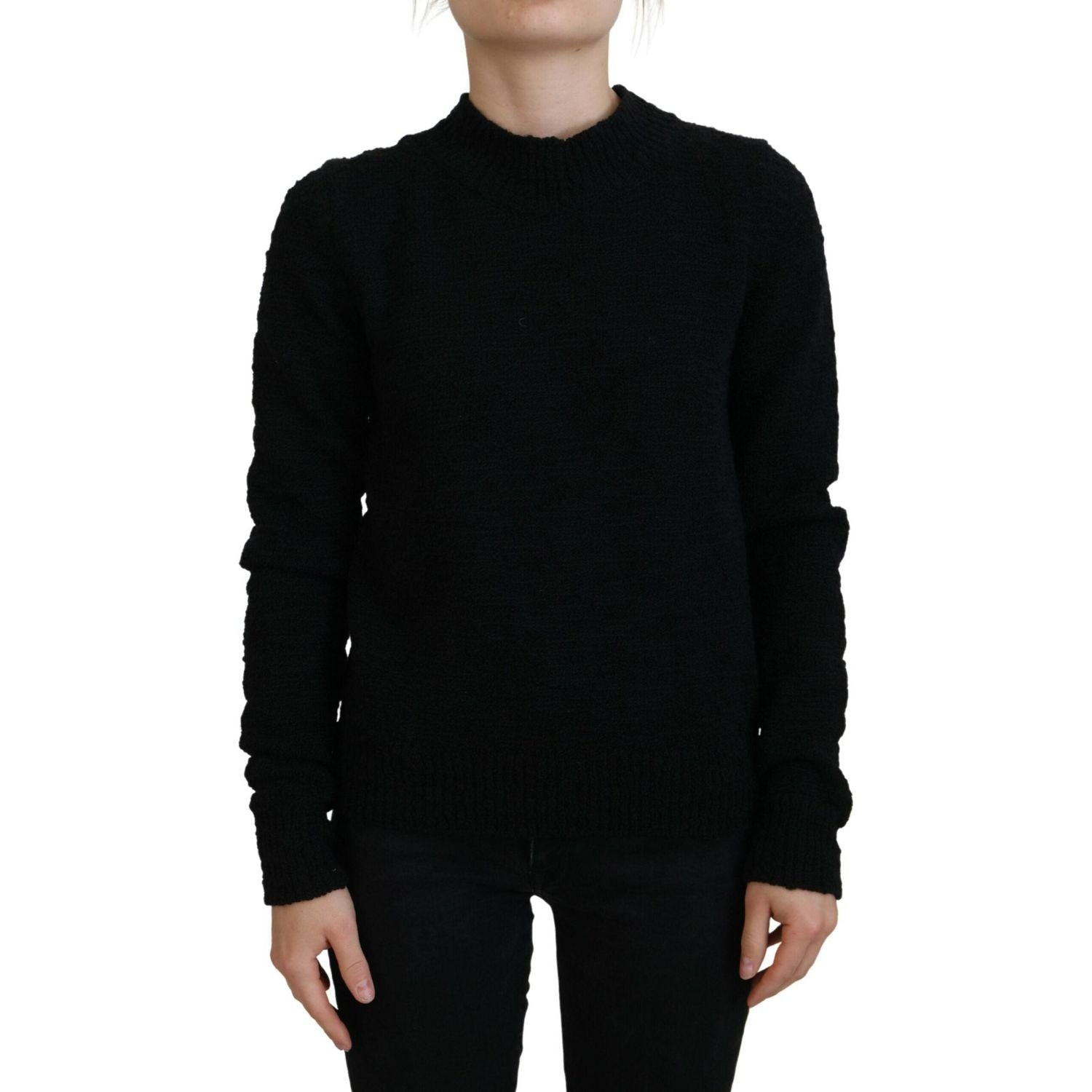 Dolce & Gabbana Black Wool Knit Crewneck Pullover Sweater