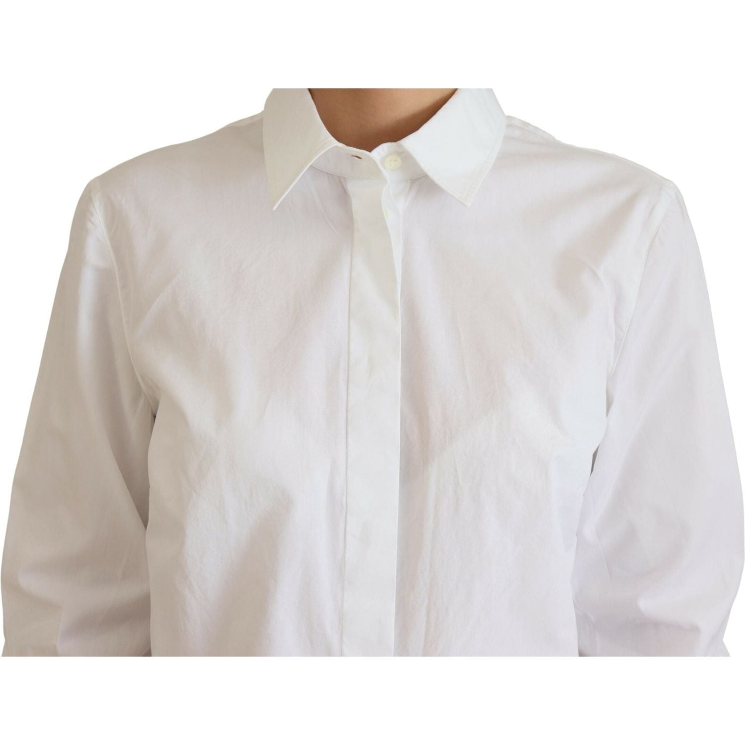 Dolce & Gabbana White Cotton Collared Long Sleeves Formal Top