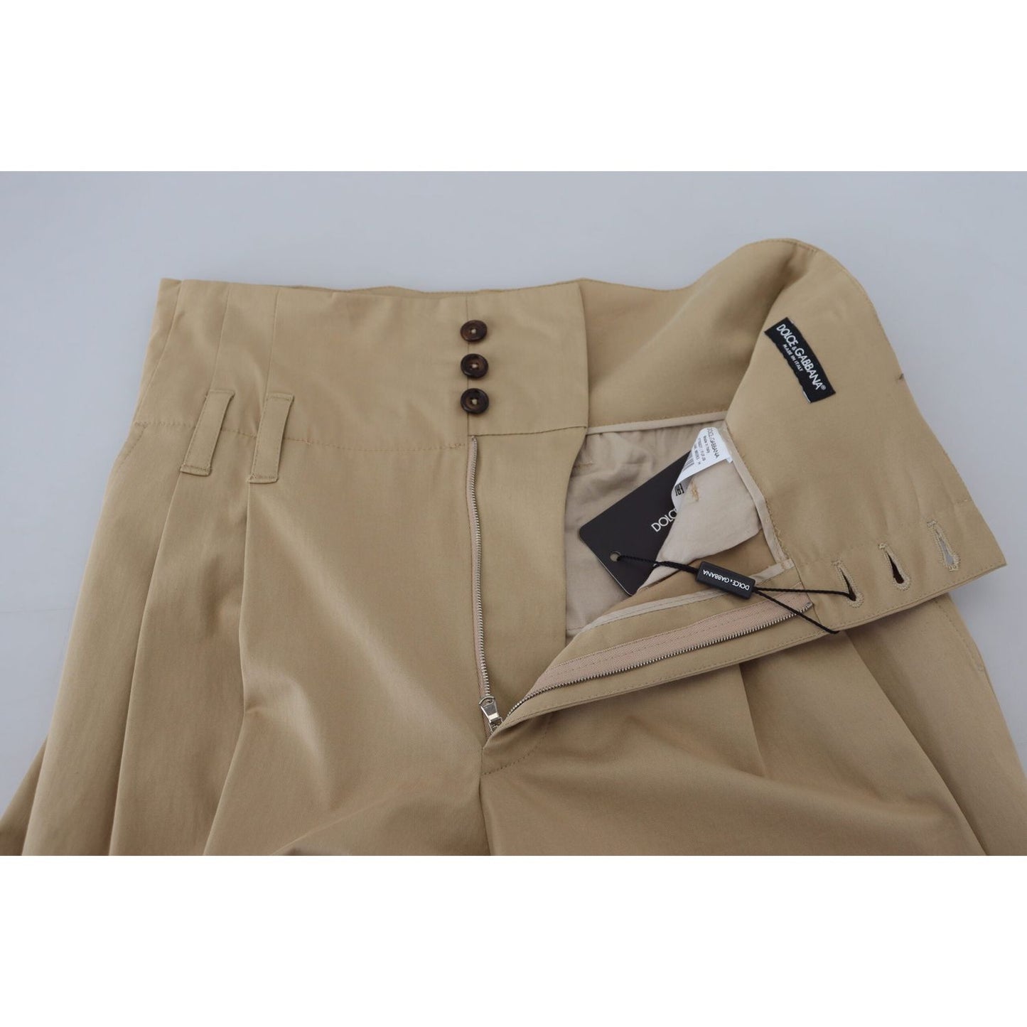 Dolce & Gabbana Brown Cotton High Waist Tapered Pants