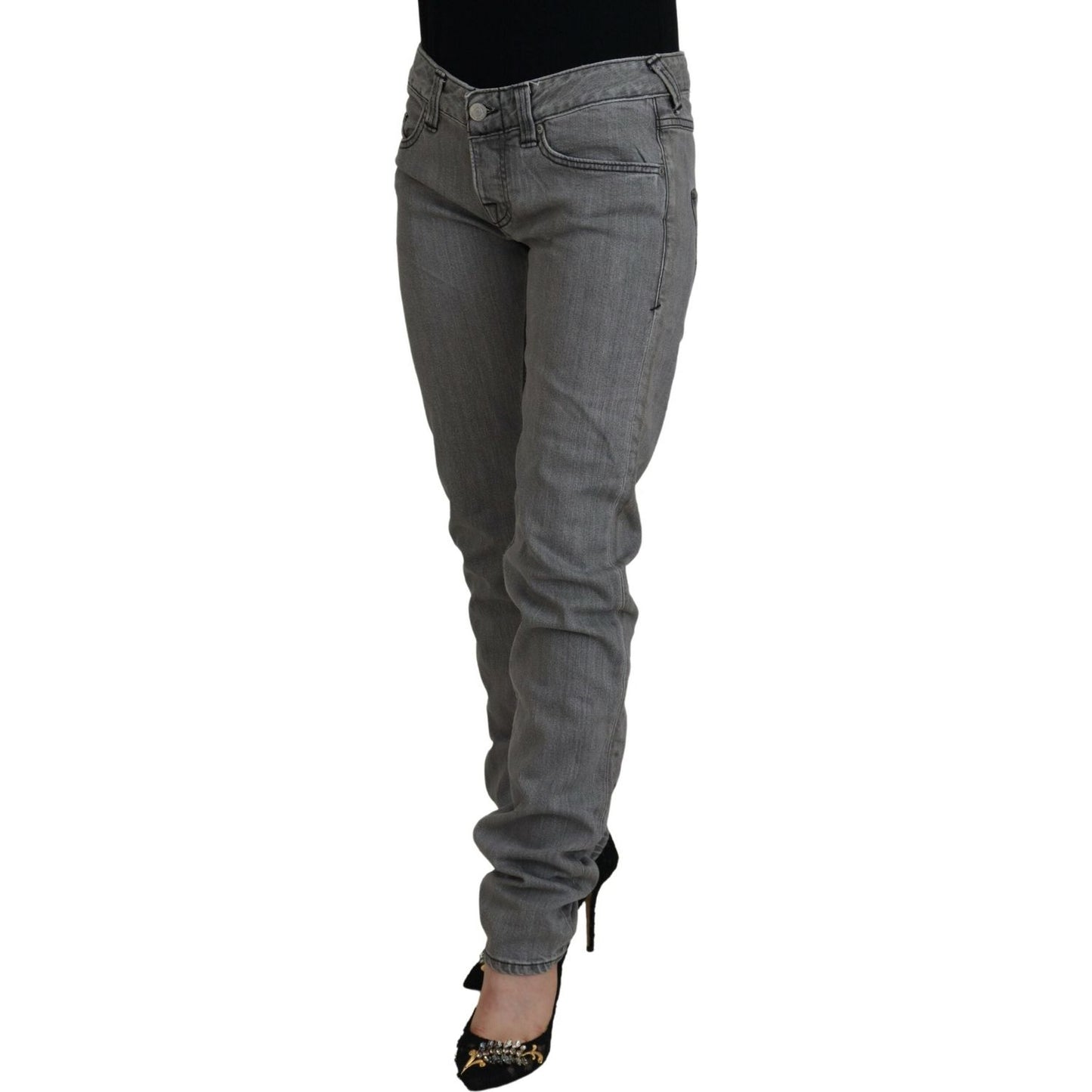 Care Label Gray Washed Cotton Skinny Women Casual Denim Jeans